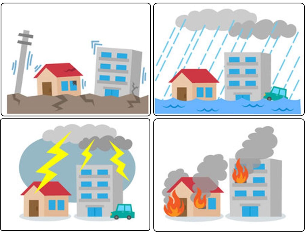 不動産投資の「災害リスク」地震、台風、雷、火災のイメージ画像